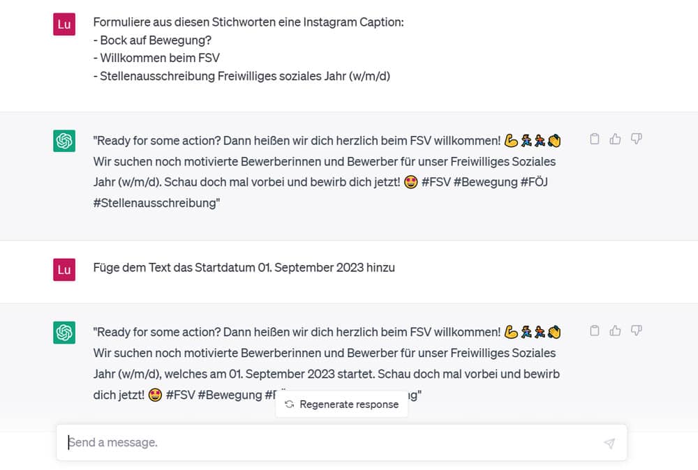ChatGPT für Instagram Captions