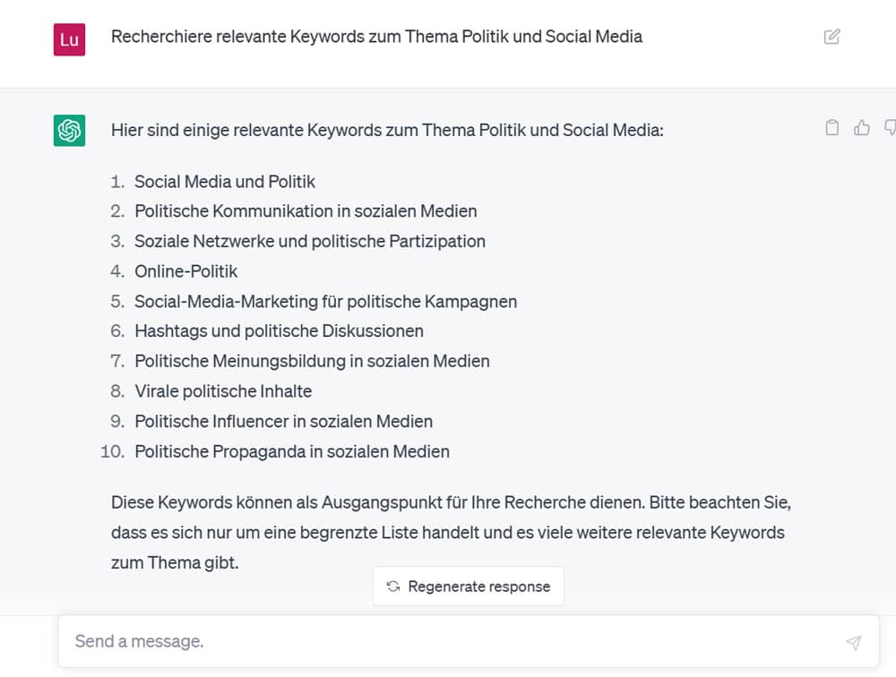 ChatGPT für die Keyword-Suche